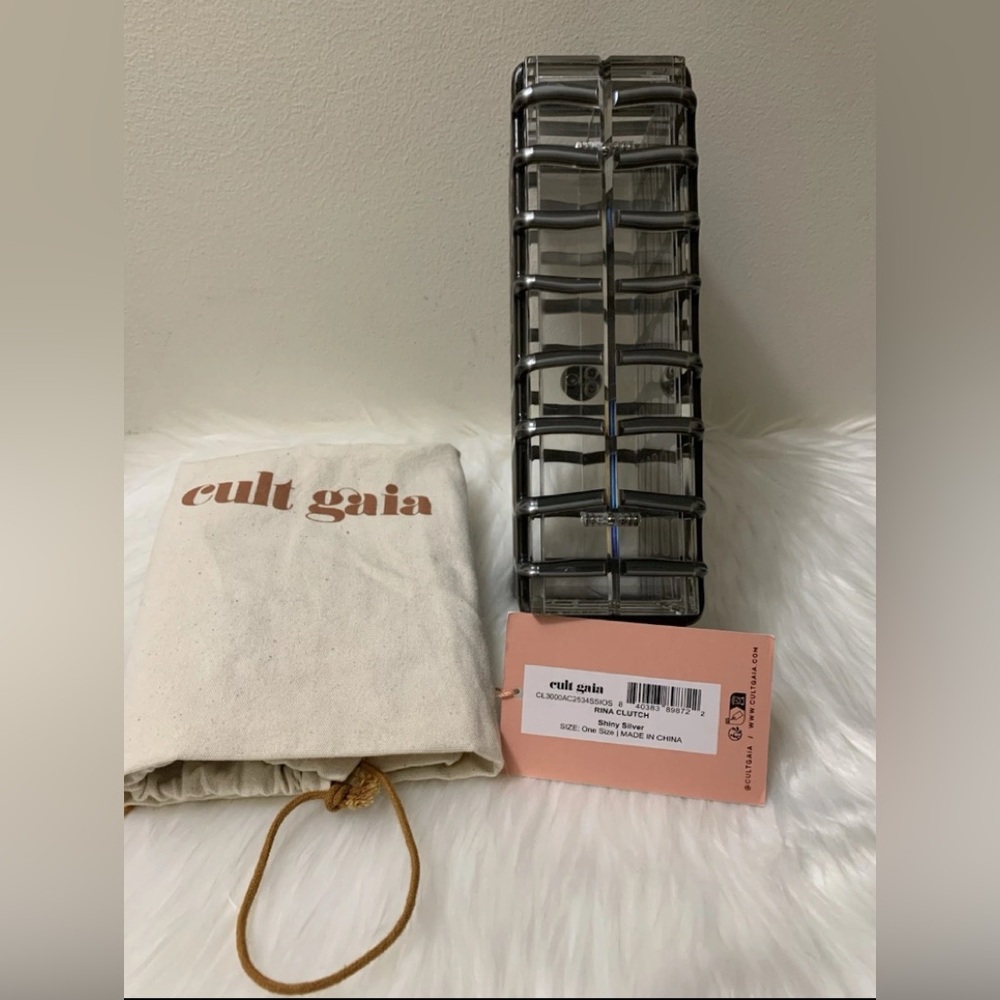 Cult Gaia Rina Caged Clear Acrylic Clutch Bag In Shiny Silver NEW IN BOX $388 - Picture 9 of 15